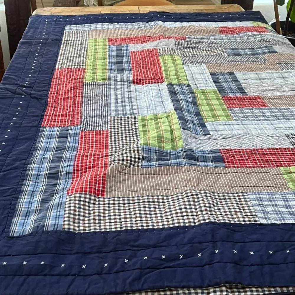 Pottery Barn Kids Navy Patchwork Reversible 70.5